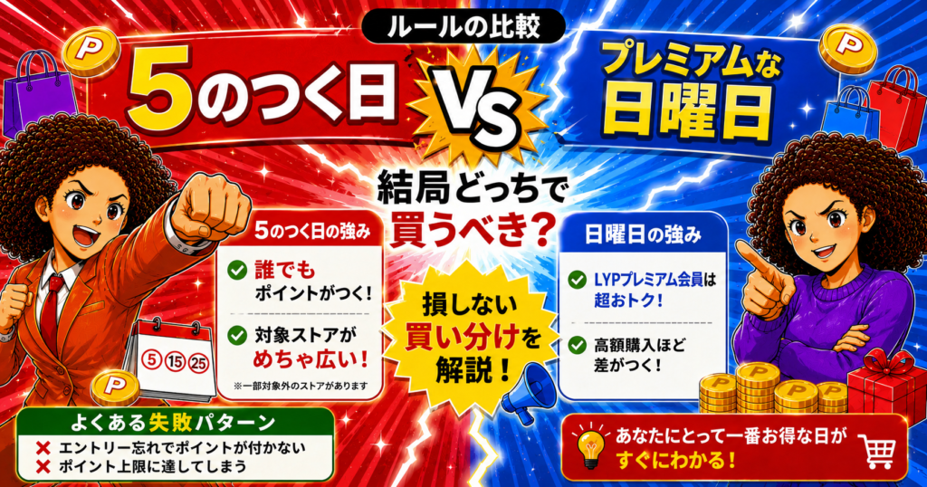 5のつく日 vs プレミアムな日曜日 どっちが得？【2026年・金額別比較】