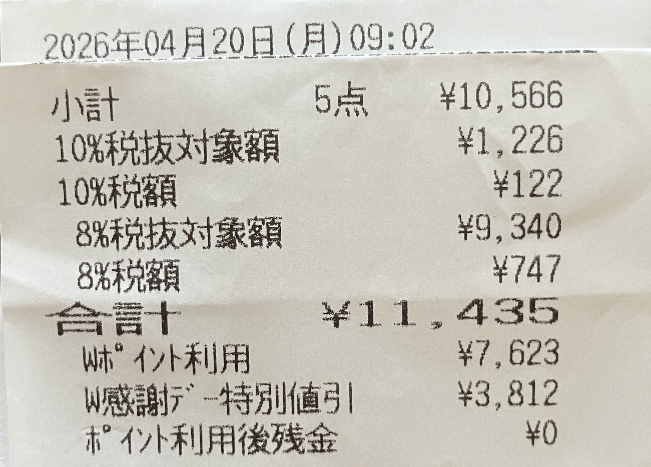 4月20日ウエル活レシート2
